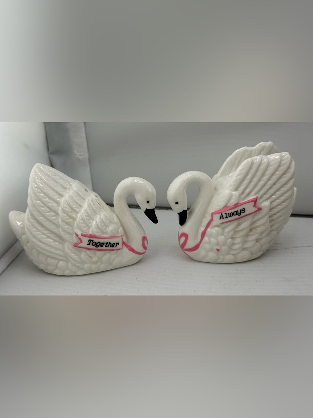 Together Always Bone China WHITE SWANS Salt Shakers